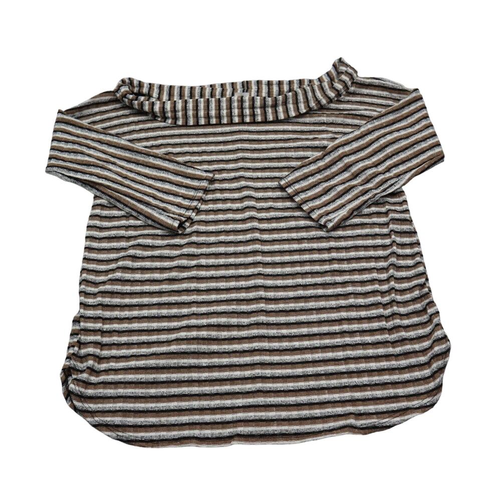 2 Hearts Shirt Womens L Multicolor Pinstriped Cowl Neck Quarter Sleeve Top
